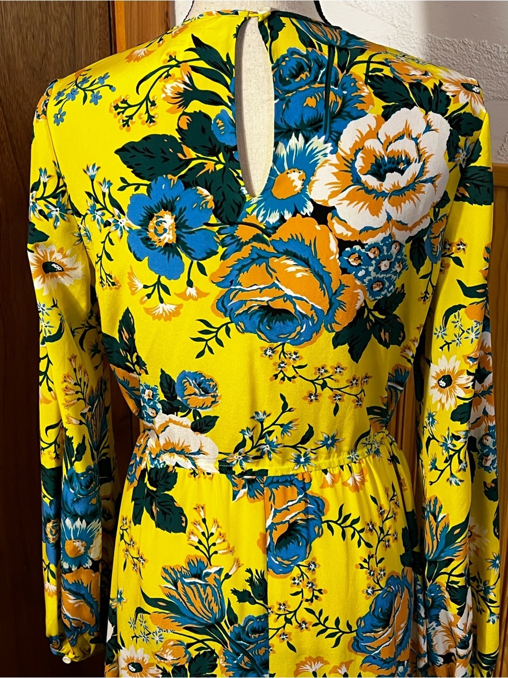 Diane Von Furstenberg Silk Bournier Acid Yellow Floral Print Maxi Dress Sz-4 - Picture 8 of 12